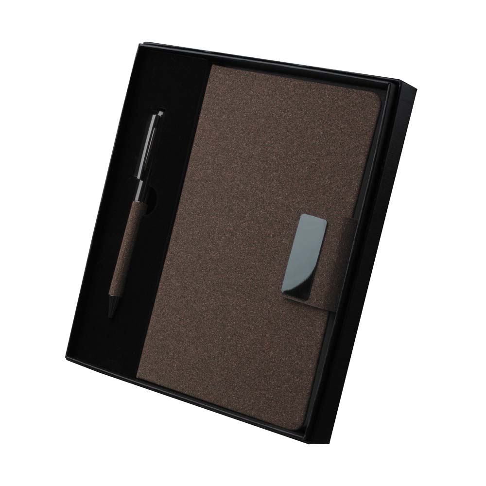 Kit escritório personalizado A5 em PU e fibra de café ou chá e caneta metálica - Imagem 7