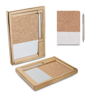Kit escritório A5 personalizado capa em cortiça com caneta reciclada