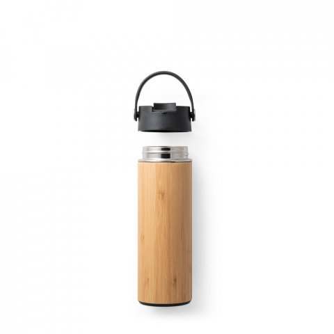 garrafa termica inox bambu preta detalhe