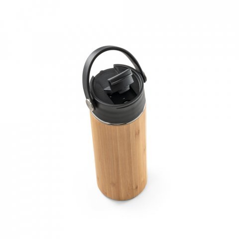 garrafa termica inox bambu preta detalhe