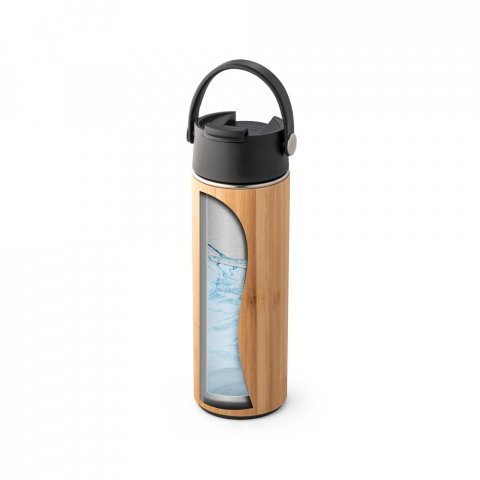 garrafa termica inox bambu preta detalhe