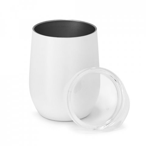copo térmico de viagem inox personalizado branco close