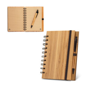 caderno espiral de bambu personalizado