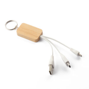chaveiro carregador personalizado em bambu com cabo USB